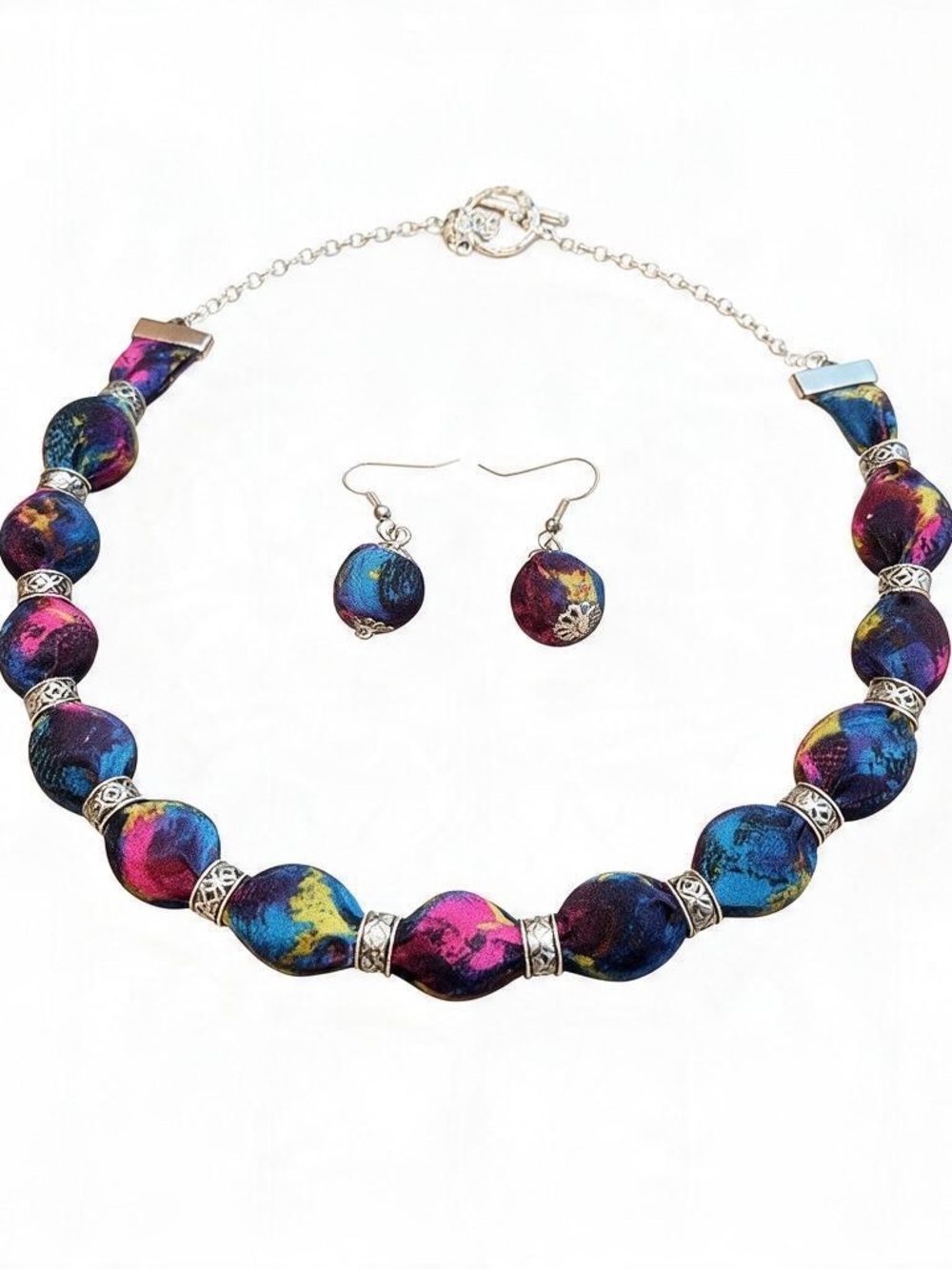 Multicolor upcycled Bead Necklace and Earring Set - Elegant Women’s Jewelry